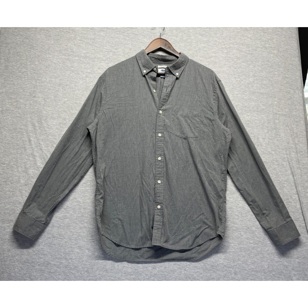 Old Navy Slim Fit Everyday Shirt Mens Large Gray Cotton Pleated Button Down